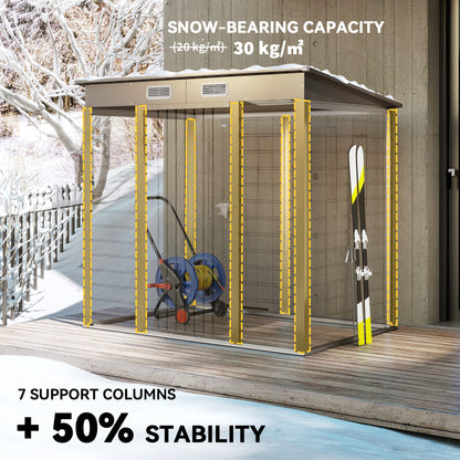 6 x 4FT Galvanised  Metal Garden Shed with Lockable Door, Grey