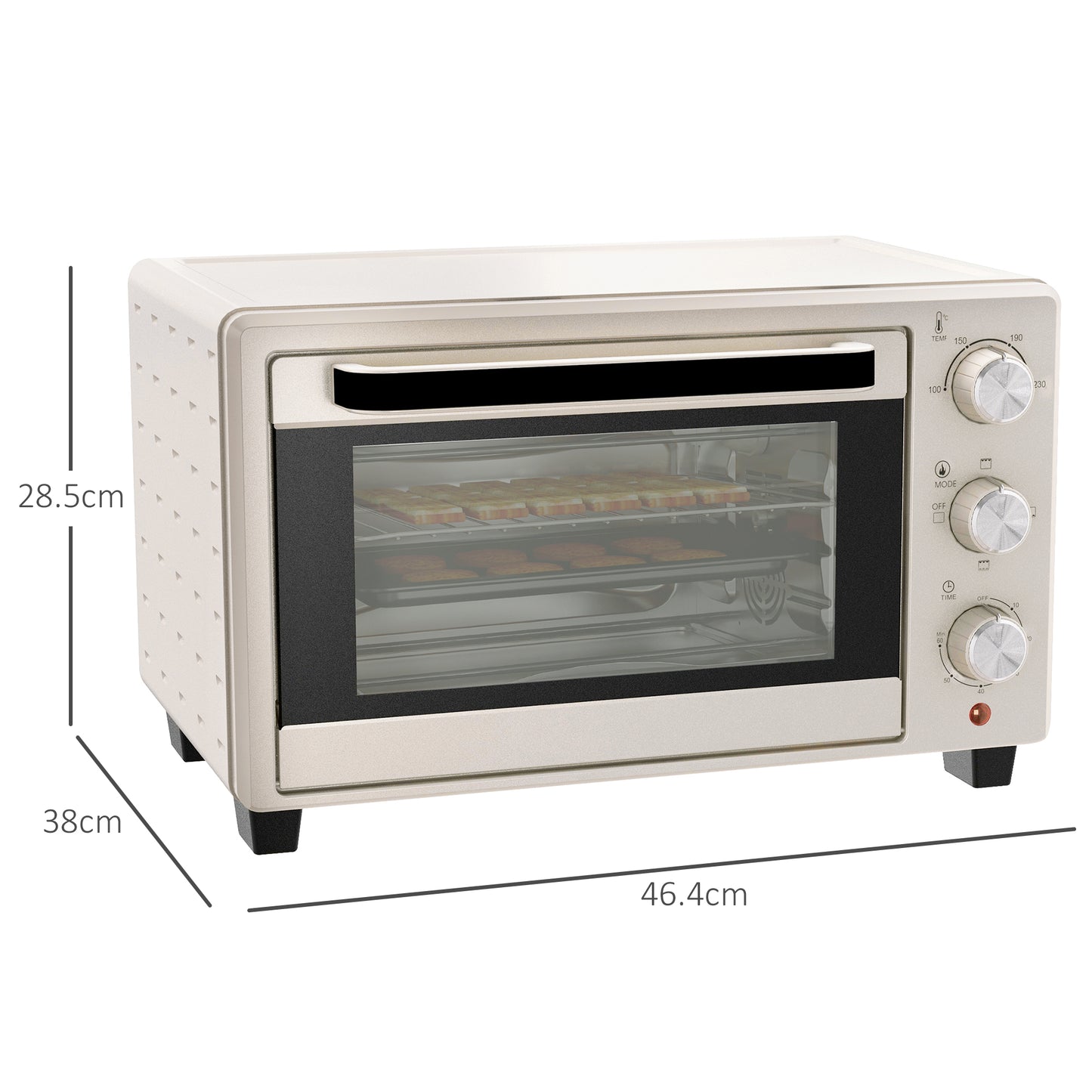 Mini Oven 21L Electric Grill w/ Adjustable Temp Timer 1400W, Cream