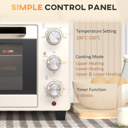 Mini Oven 21L Electric Grill w/ Adjustable Temp Timer 1400W, Cream