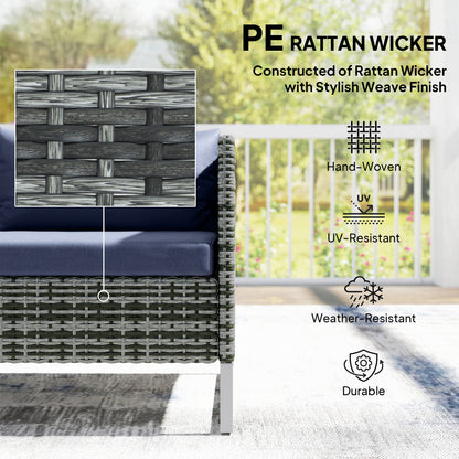 Rattan Garden Furniture Set with Storage Table, Cushions, Dark Blue