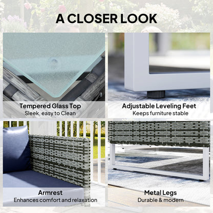 Rattan Garden Furniture Set with Storage Table, Cushions, Dark Blue