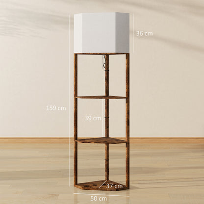 Corner Modern Floor Lamp with Shelves for Living Room, Rustic Brown