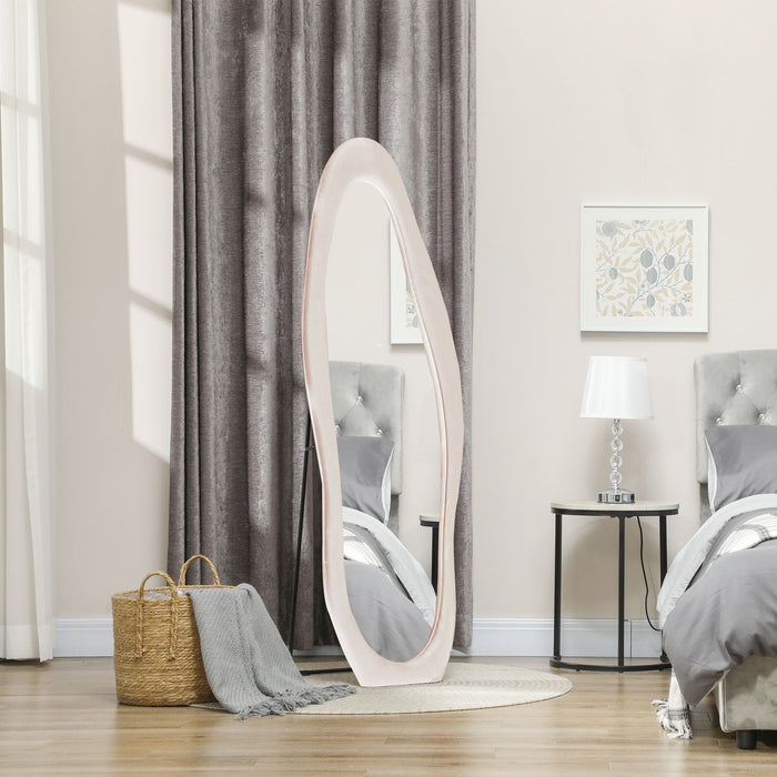 Irregular Full Length Mirror with Velvet Frame 160 x 50cm Light Pink