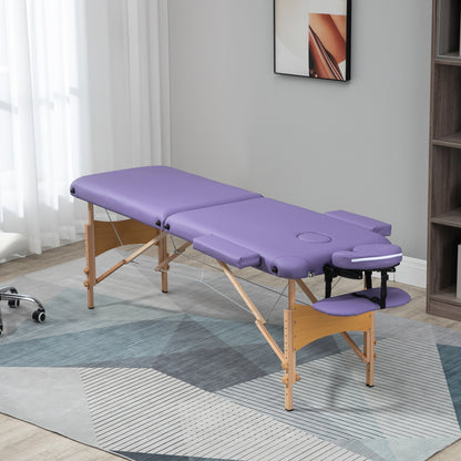 Wooden Folding Spa Beauty Massage Table w/ 2 Sections, Carry Bag, Purple