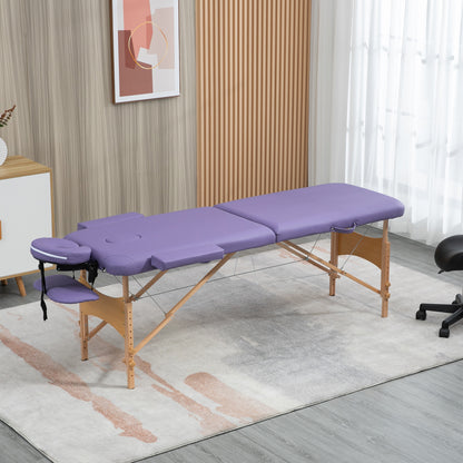 Wooden Folding Spa Beauty Massage Table w/ 2 Sections, Carry Bag, Purple