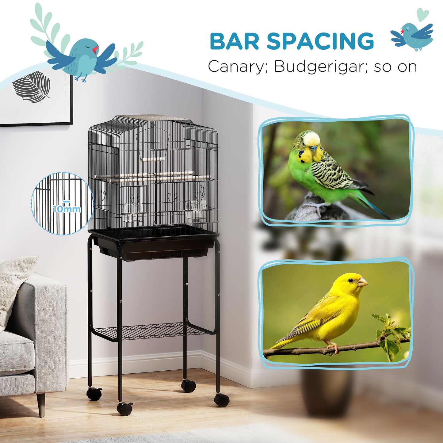 Bird Cage for Budgie Finch Canary Parakeet W/ Stand Tray Black