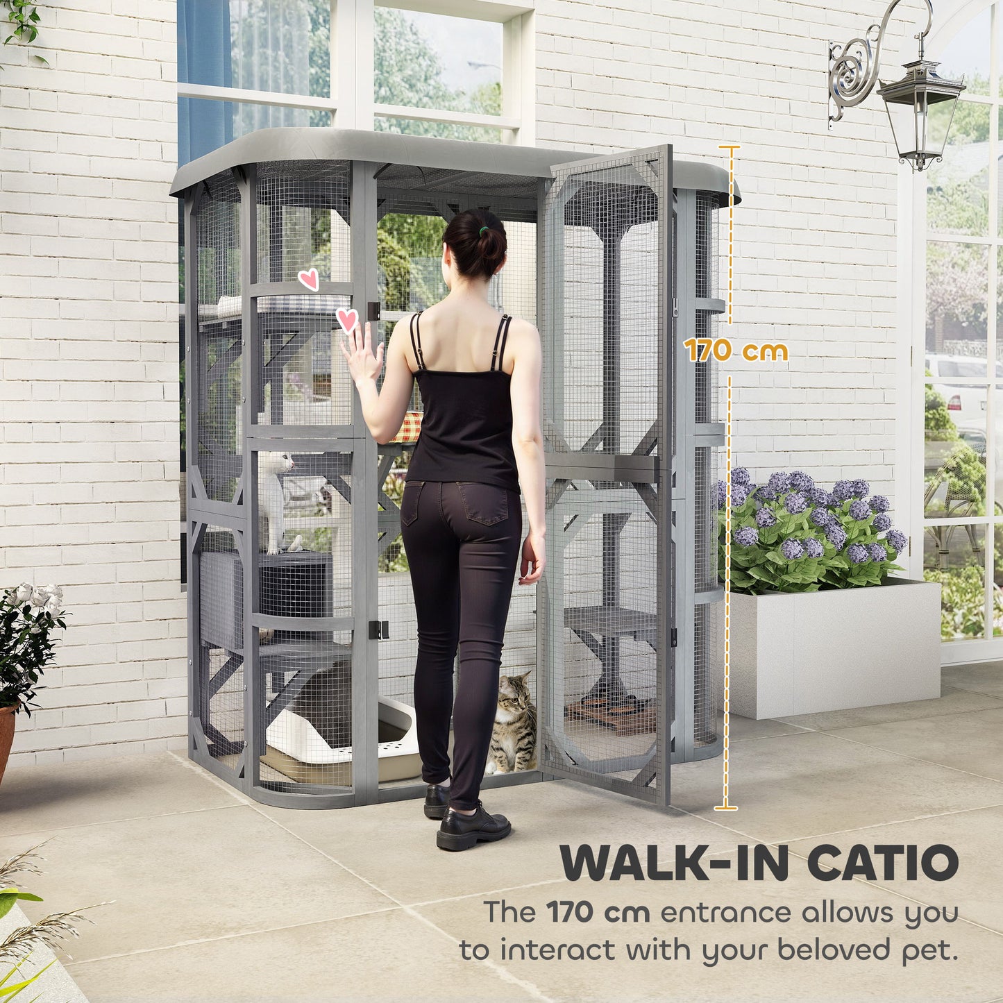 Walk-in Catio, Outdoor Cat Enclosure with 4 Jumping Platforms, Condo