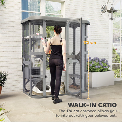 Walk-in Catio, Outdoor Cat Enclosure with 4 Jumping Platforms, Condo