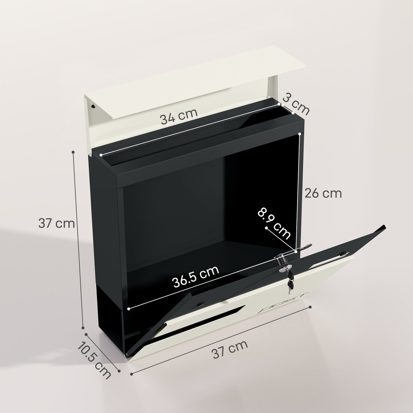 Wall Mounted Post Box, Weatherproof Letterbox with Lock, White