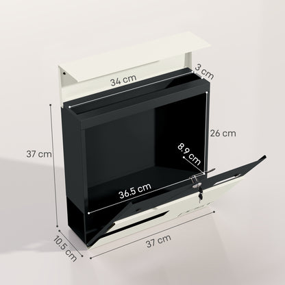 Wall Mounted Post Box, Weatherproof Letterbox with Lock, White