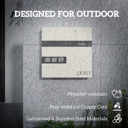 Wall Mounted Post Box, Weatherproof Letterbox with Lock, White