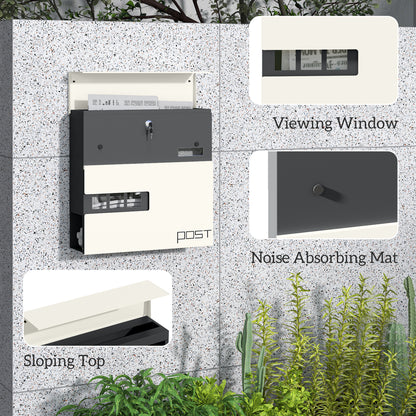 Wall Mounted Post Box, Weatherproof Letterbox with Lock, White