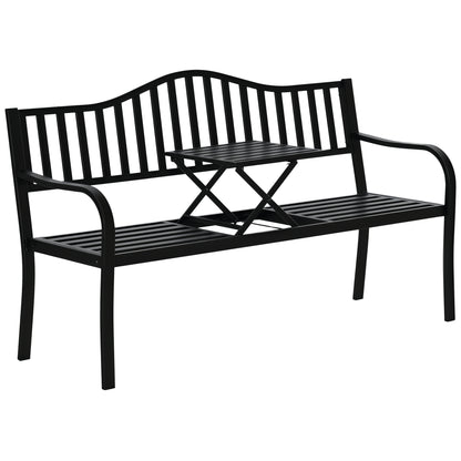 Outdoor Bench with Liftable Middle Table, Patio Loveseat, Black