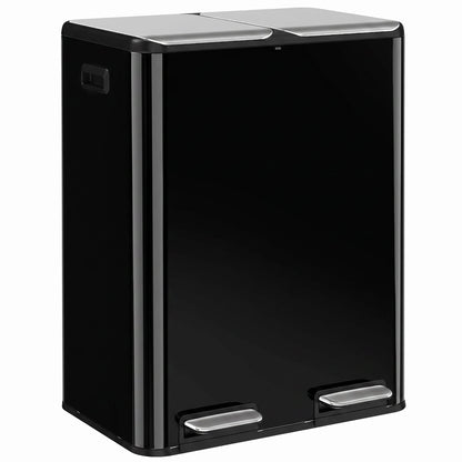 2x30L Kitchen Bin, Stainless Steel Recycling Bin, High Gloss Black