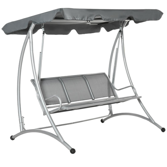 3 Seat Metal Fabric Backyard Balcony Patio Swing Chair w/ Canopy Grey