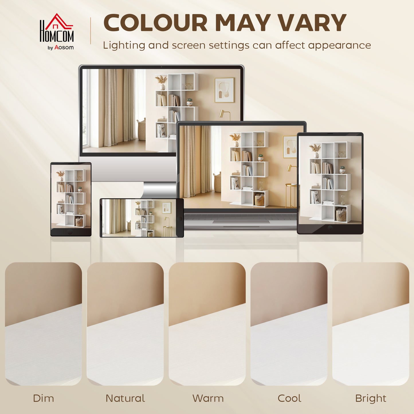 Geometric Bookshelf, 5-Tier S Shaped Bookcase, White Wood Effect