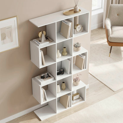 Geometric Bookshelf, 5-Tier S Shaped Bookcase, White Wood Effect