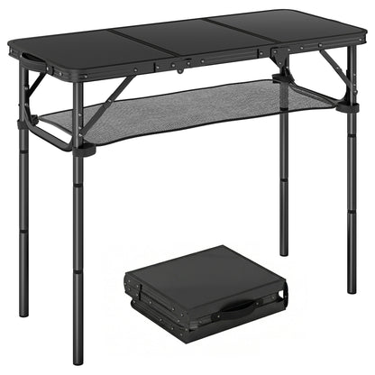 3ft Folding Camping Table, Picnic Table with Storage Layer, Black