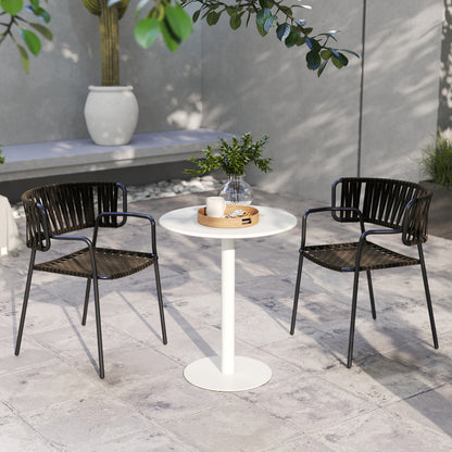 Dining Table, 60 cm Round Kitchen Table for 2 with Steel Base, White