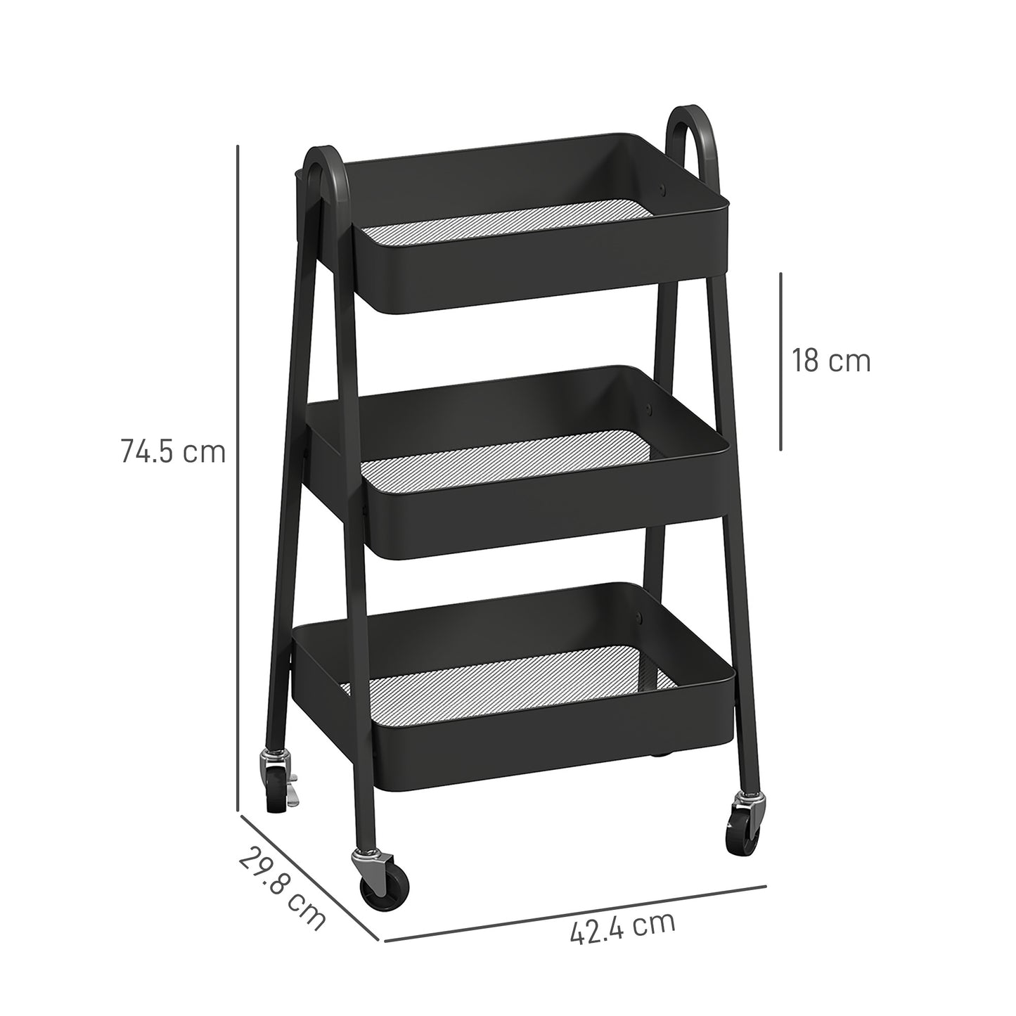 3-Tier Rolling Utility Cart Kitchen Storage Trolley on Wheels Black