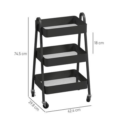 3-Tier Rolling Utility Cart Kitchen Storage Trolley on Wheels Black