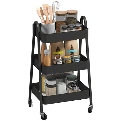 3-Tier Rolling Utility Cart Kitchen Storage Trolley on Wheels Black