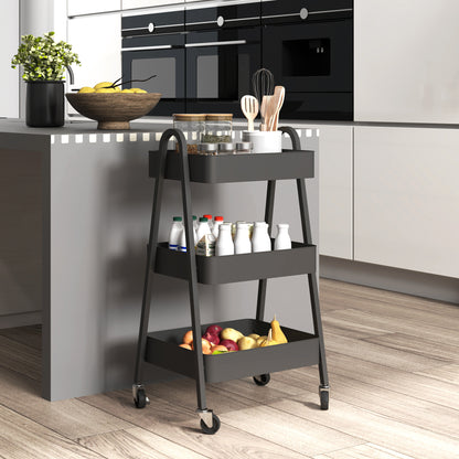 3-Tier Rolling Utility Cart Kitchen Storage Trolley on Wheels Black