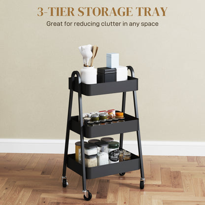 3-Tier Rolling Utility Cart Kitchen Storage Trolley on Wheels Black