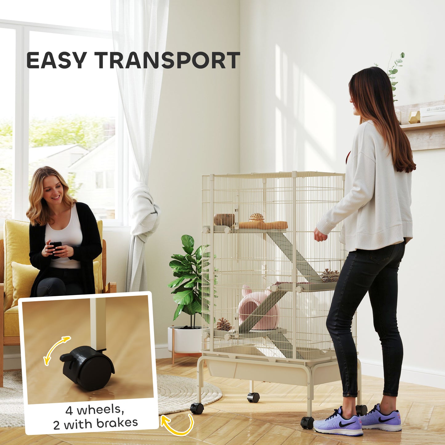 4-Level Rolling Small Animal Cage, Rabbit Cage with 15cm Deep Bottom