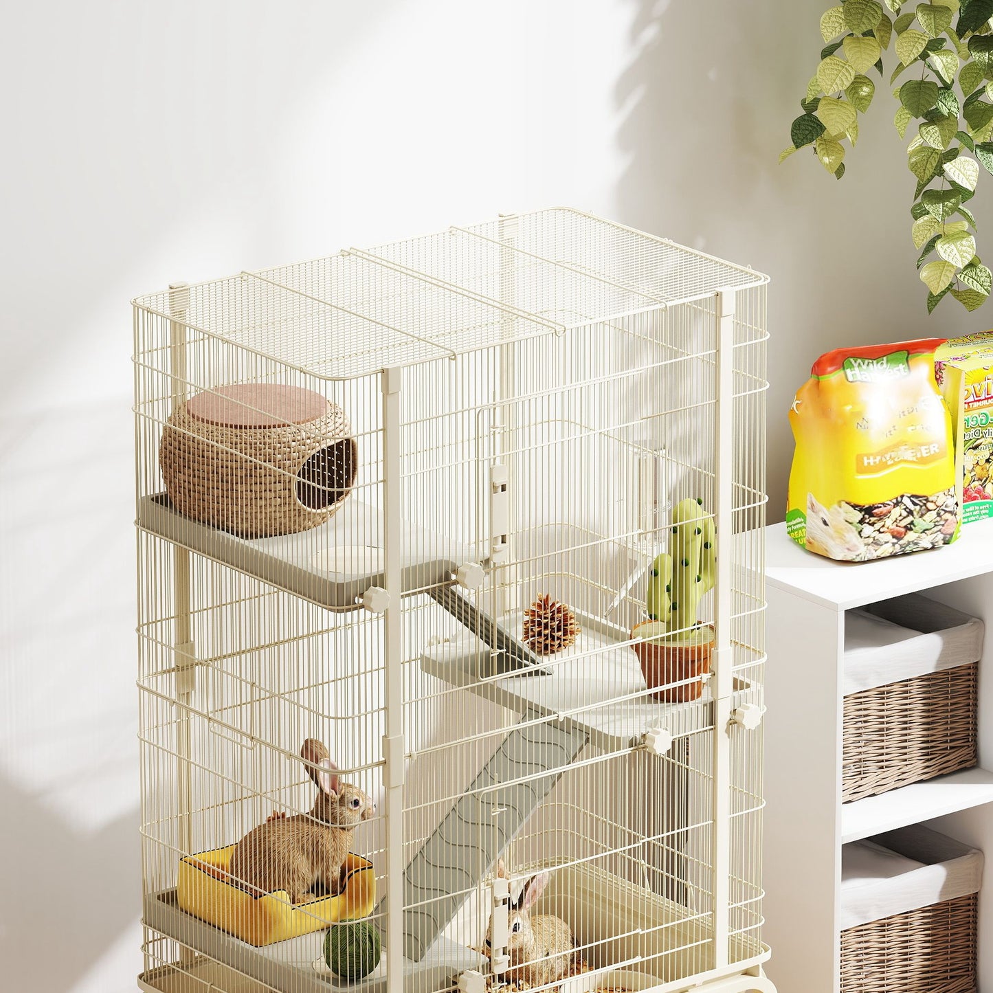 4-Level Rolling Small Animal Cage, Rabbit Cage with 15cm Deep Bottom