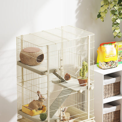 4-Level Rolling Small Animal Cage, Rabbit Cage with 15cm Deep Bottom