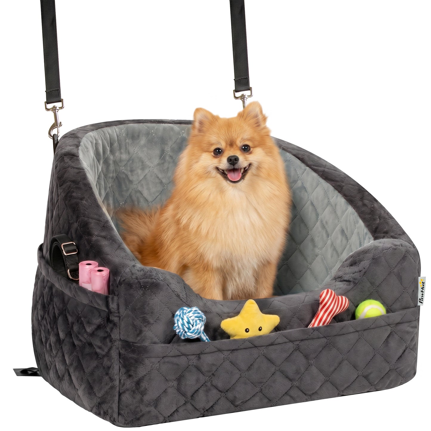 Dog Car Seat, Detachable Dog Booster Seat with Seat Belt, Grey
