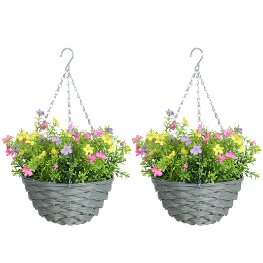 Set of 2 Artificial Cosmos Flowers, Hanging Planters with Basket