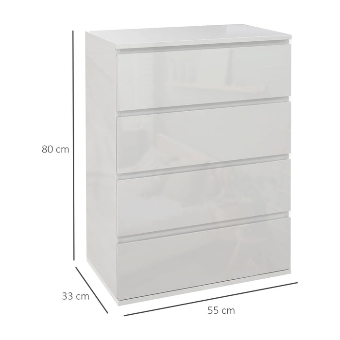 High Gloss 4 Drawer Chest Of Drawers,4-Drawer Storage Cabinets, Modern Dresser, Storage Drawer Unit for Bedroom, White