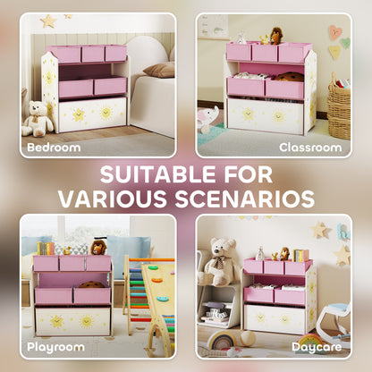 3-Tier Kids Storage Shelf with 6 Removable Fabric Boxes, Pink
