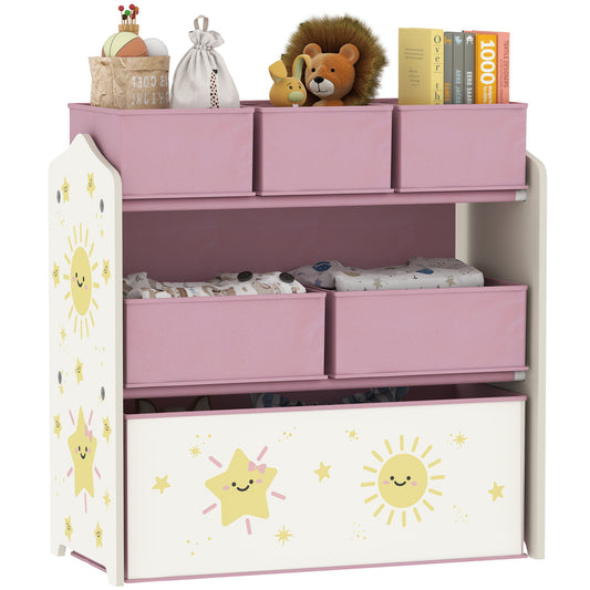3-Tier Kids Storage Shelf with 6 Removable Fabric Boxes, Pink