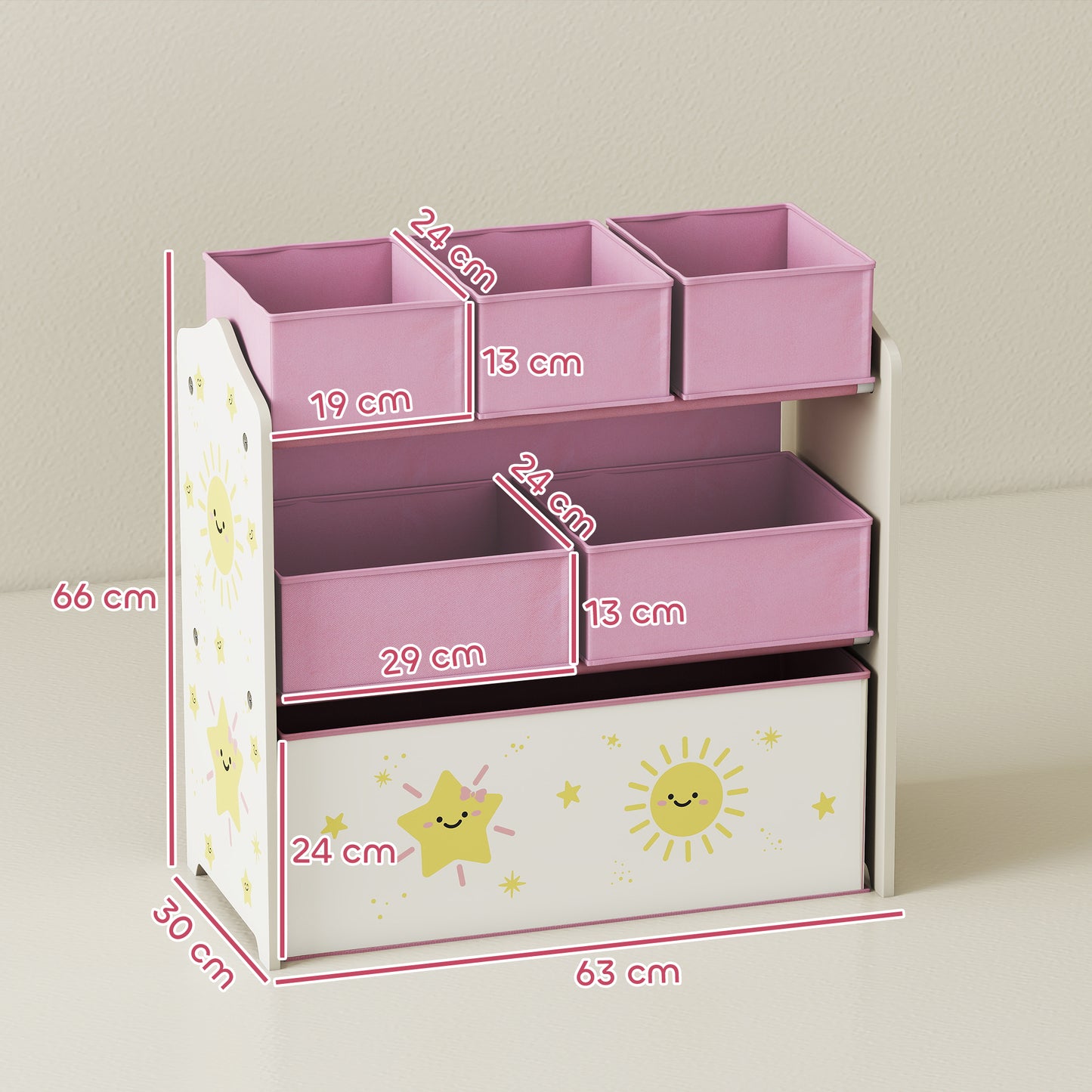 3-Tier Kids Storage Shelf with 6 Removable Fabric Boxes, Pink