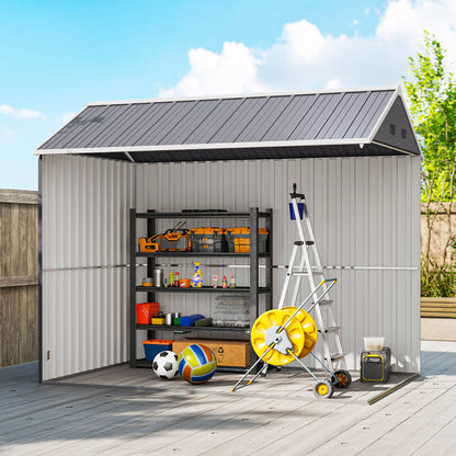 8x6ft Metal Garden Shed Outdoor Storage Shed w/ Doors Window, Grey