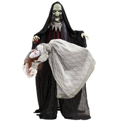 Halloween Animated Standing Witch with Floating Ghost Decoration