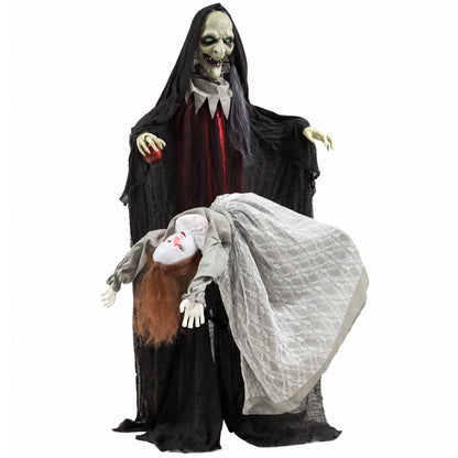 Halloween Animated Standing Witch with Floating Ghost Decoration