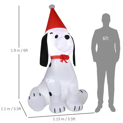 6ft Inflatable Christmas Puppy Dog Wearing Santa Hat Built-in LED Light