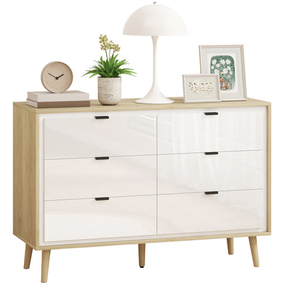 Storage Cabinet with 6 Drawers and 5 Legs, High Gloss White