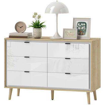 Storage Cabinet with 6 Drawers and 5 Legs, High Gloss White