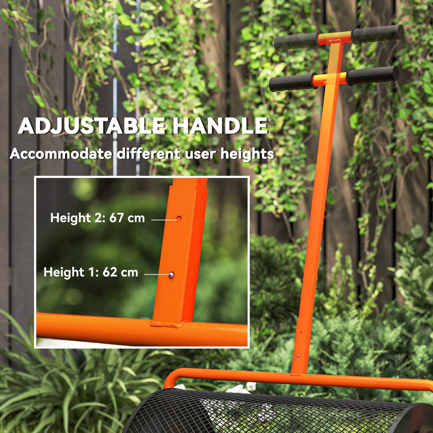 Compost Spreader, 24" Garden Spreader w/ Height Adjustable Handle