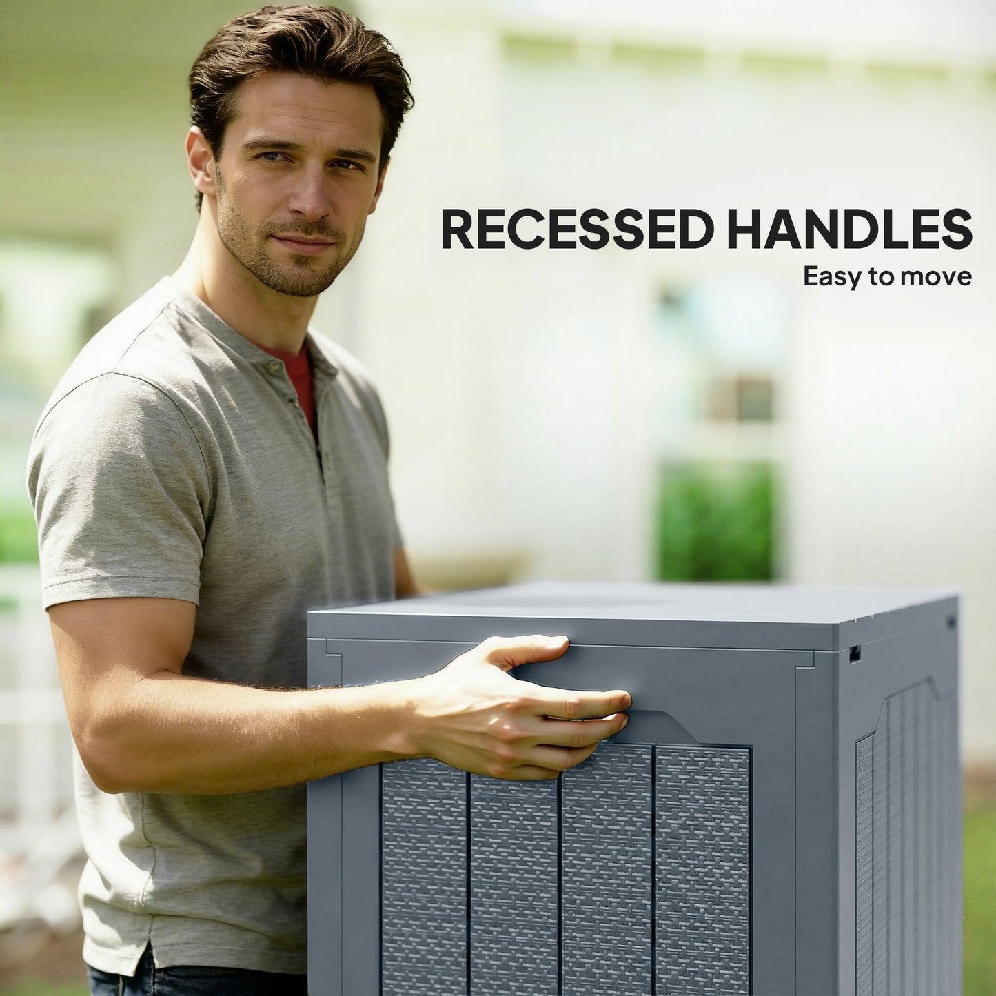 93L Plastic Garden Storage Box, Storage Container w/ Handles, Grey