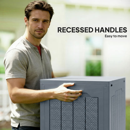 93L Plastic Garden Storage Box, Storage Container w/ Handles, Grey