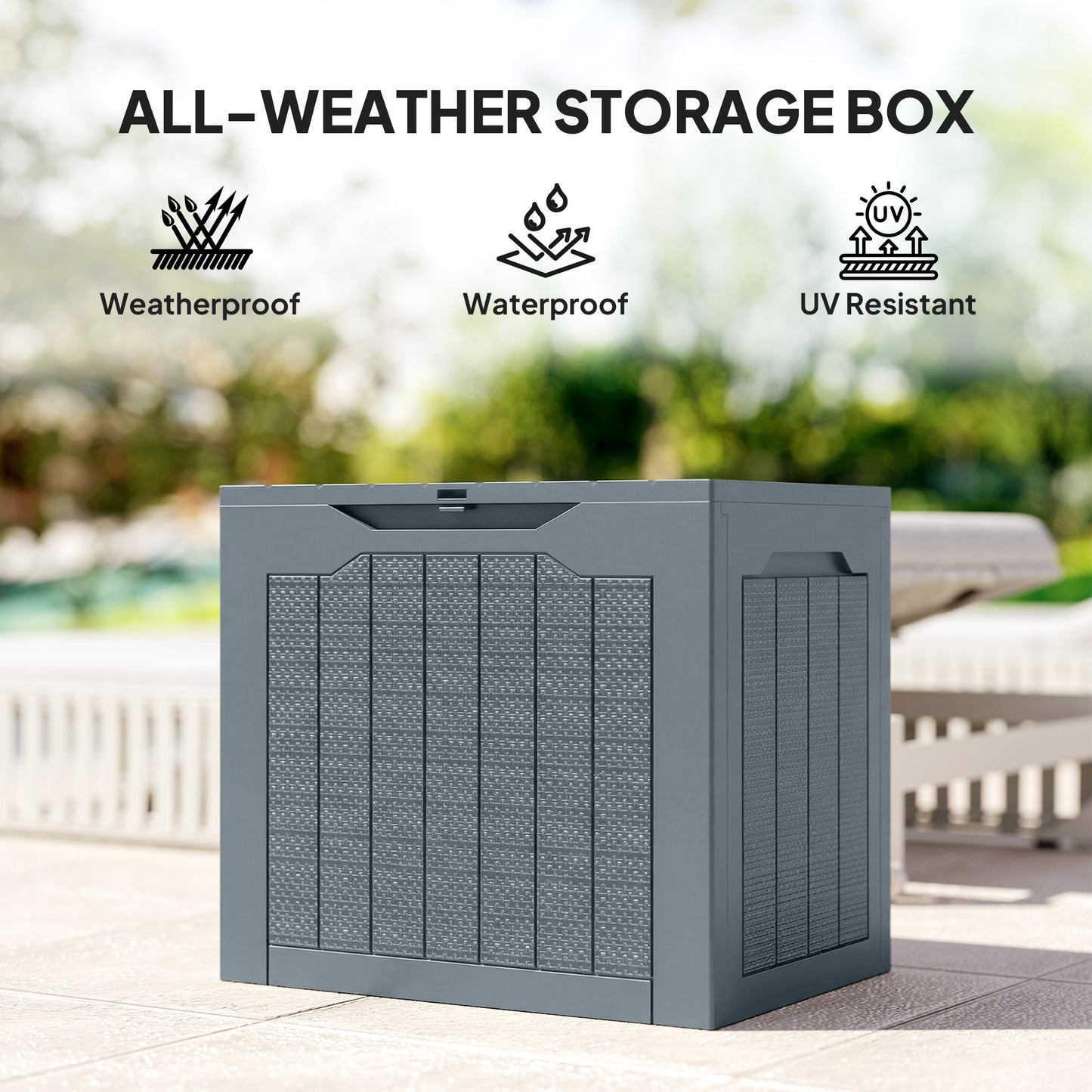 93L Plastic Garden Storage Box, Storage Container w/ Handles, Grey