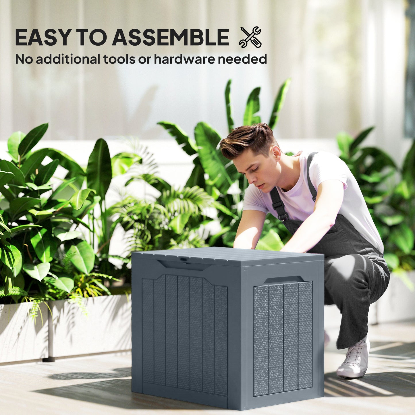 93L Plastic Garden Storage Box, Storage Container w/ Handles, Grey