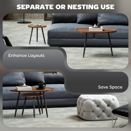 2 80cm Sofa Side Table Set of 2 with Metal Legs, Chestnut Wood Effect