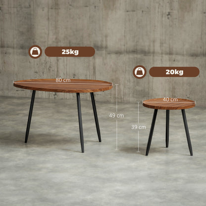 2 80cm Sofa Side Table Set of 2 with Metal Legs, Chestnut Wood Effect